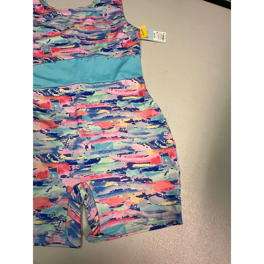 Cat & Jack Girls Abstract Print Rhinestone Biketard XL 14 Multicolor Wicking